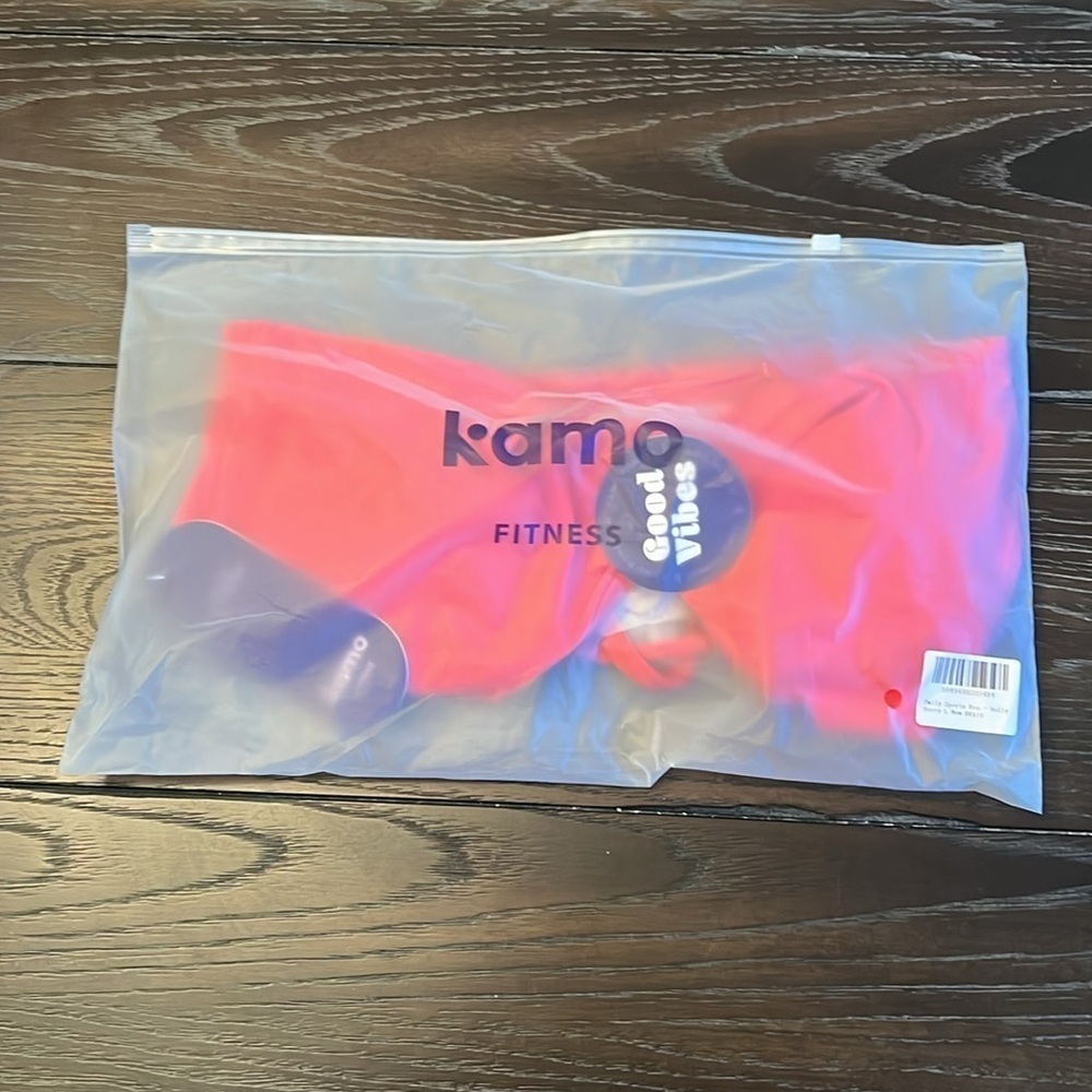 Kamo Fitness Emily Sports Bra - Holly Berry Large Pinky Peach Halter Crisscross — image 5 of 8